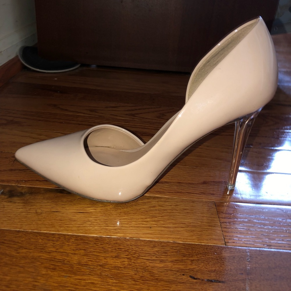 Tan heels with a glass heel